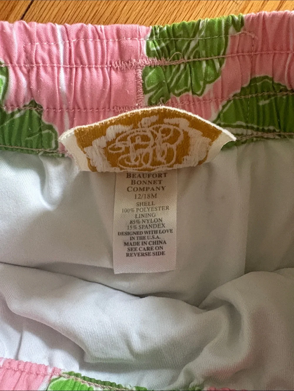 The Beaufort Bonnet Company Pink Shorts with Green Leaf Print